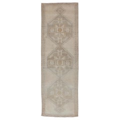 Vintage Turkish Oushak Runner with Etched Medallion Design in Soft Muted Tones