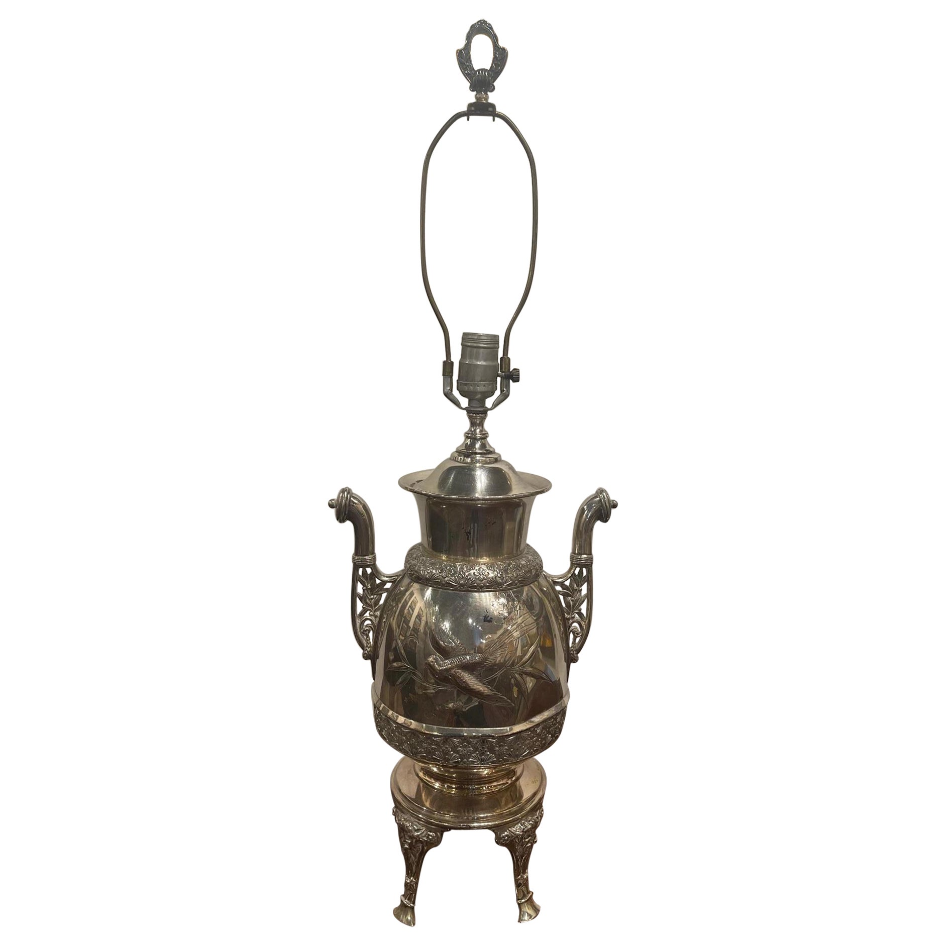 Silver Plate Hot Water Urn Adapted as a Lamp, 20th Century For Sale