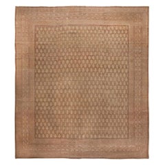 Antique Indian Amritsar Brown Handmade Wool Rug