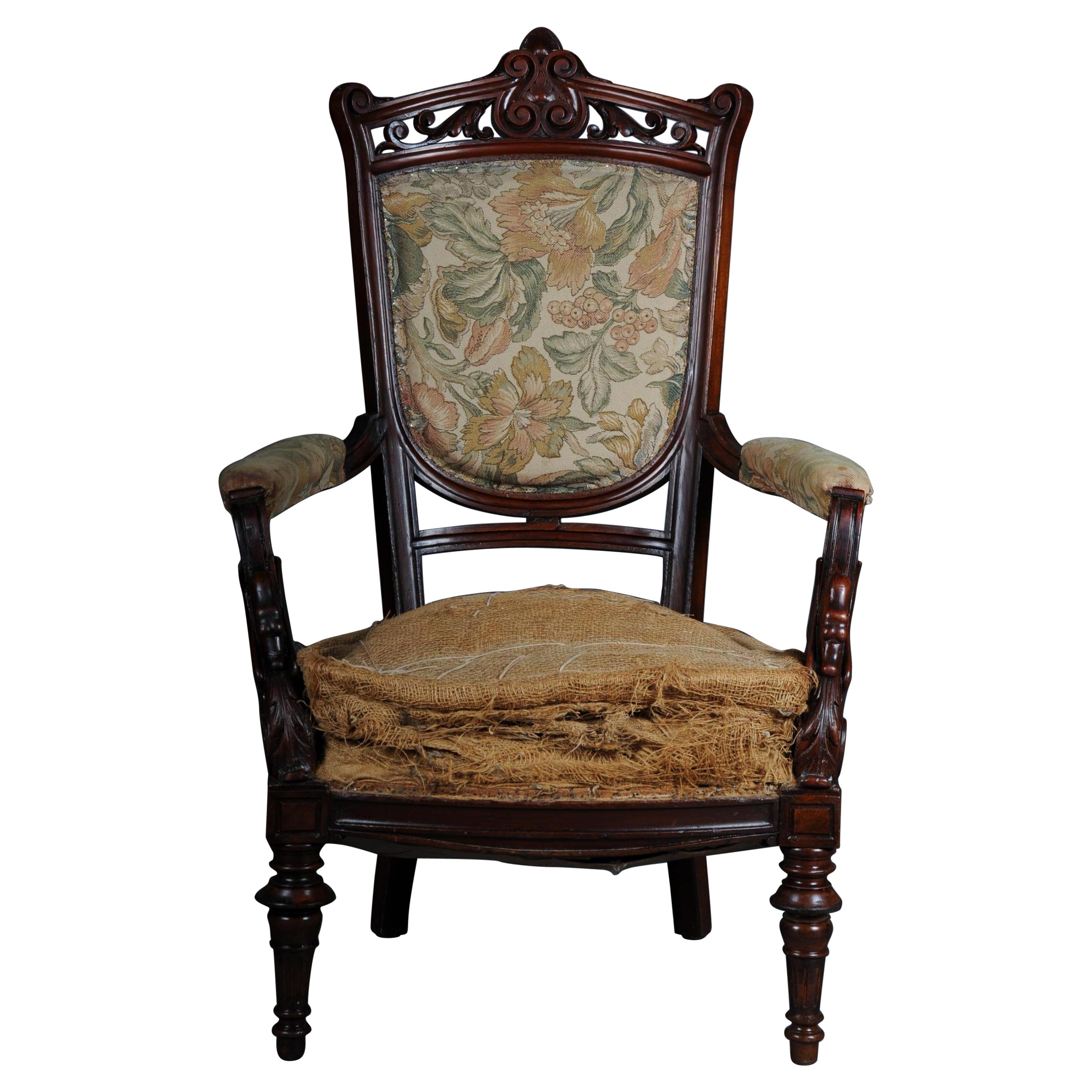 19th Century Unique Empire Armchair Around 1820, France, Mahogany For Sale