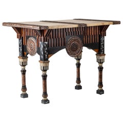 Late 19th Century Carlo Bugatti Large Centre Table with Vellum & Beaten Copper