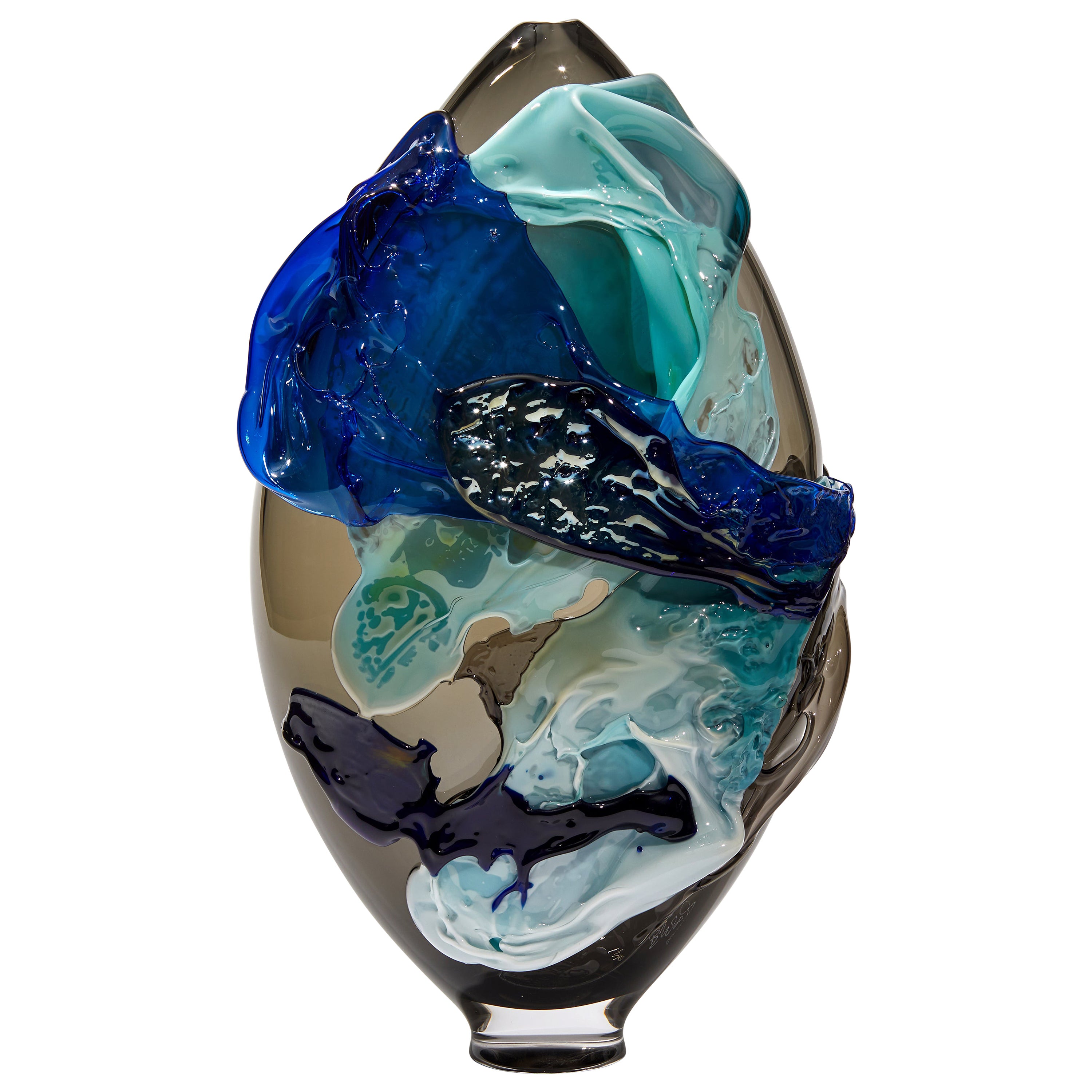 Torrent, a Unique Blue, Aqua, Black and Smoke Glass Vase by Bethany Wood