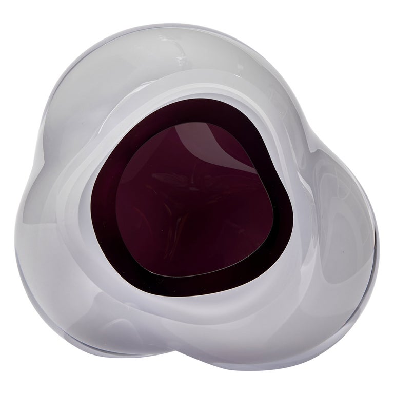 Ice Vug in Aubergine, White & Purple Glass Sculpture by Samantha Donaldson For Sale