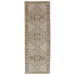 Light Gallery Vintage Oushak Runner with Geometric Medallions in Brown and Taupe