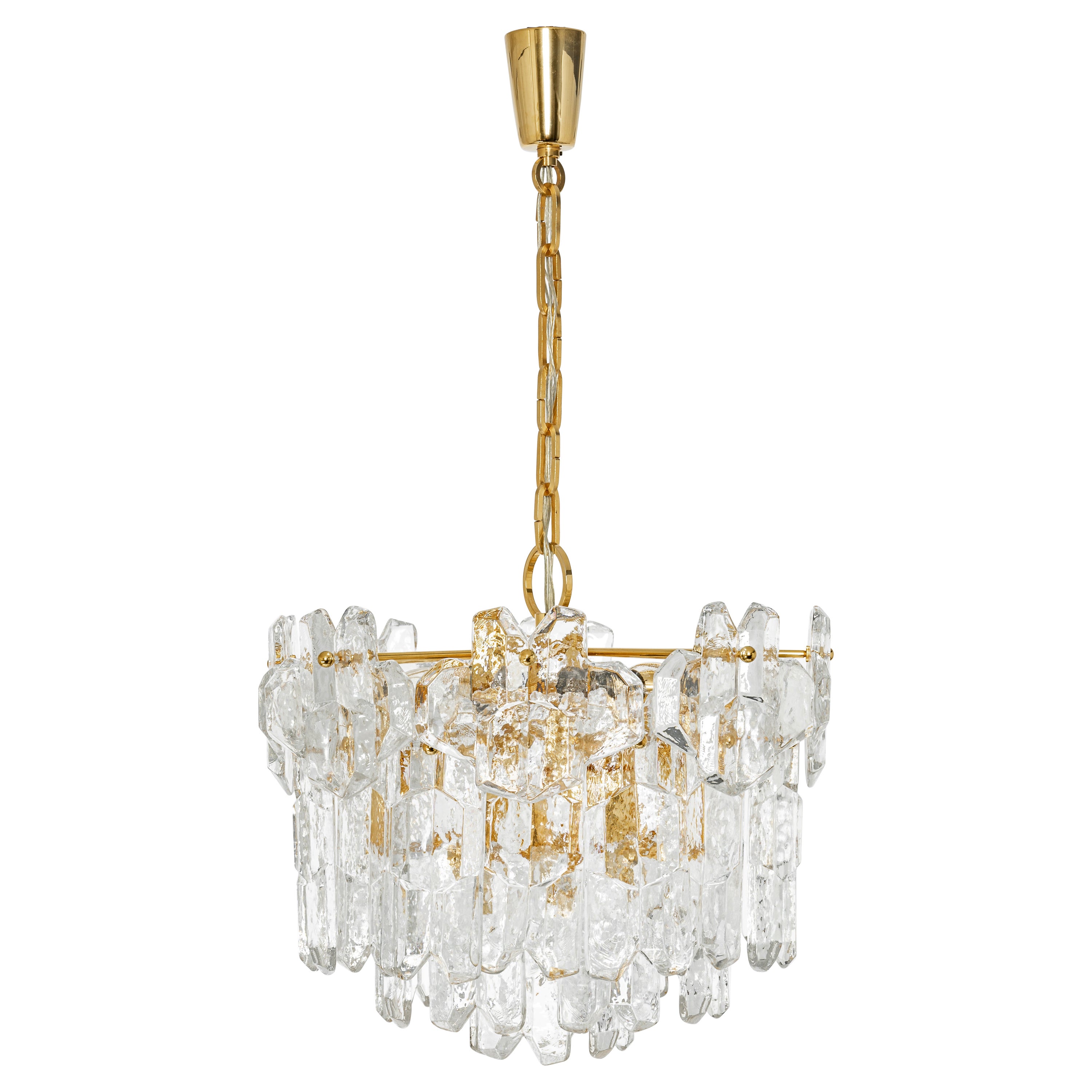 1 of 2 Gilt Brass, Murano Glass Chandelier Palazzo, Kalmar, Austria, 1970s