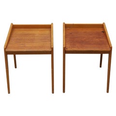 20th Century Danish Pair of Beechwood Bedside Tables - Retro Oak Nightstands