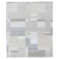 Modern Scandinavian Flat-Weave Rug Design in Gray, beige, Creams & White Tones