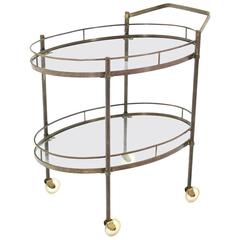 Oval Two Tier Brass Tea Cart or Serving Table 3