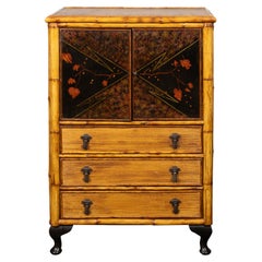 English 1890s Japonism Bamboo Cabinet with Two Doors and Three Drawers