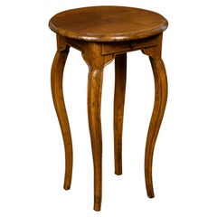 French 1800s Walnut Guéridon Side Table with Single Drawer and Cabriole Legs