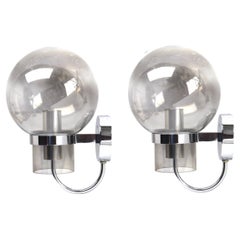 Vintage Space Age Chrome and Glass Wall Mounted Lamps Glashutte Limburg, 1960s