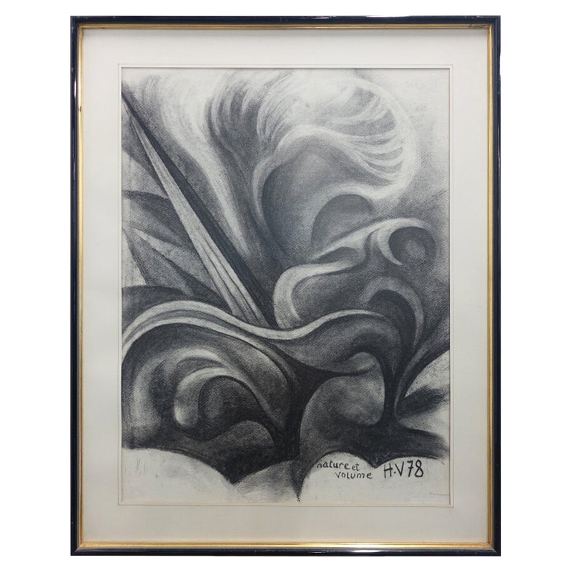 Henri Van Wynsberghe "nature et volume ", Charcoal Drawing, 1978 For Sale