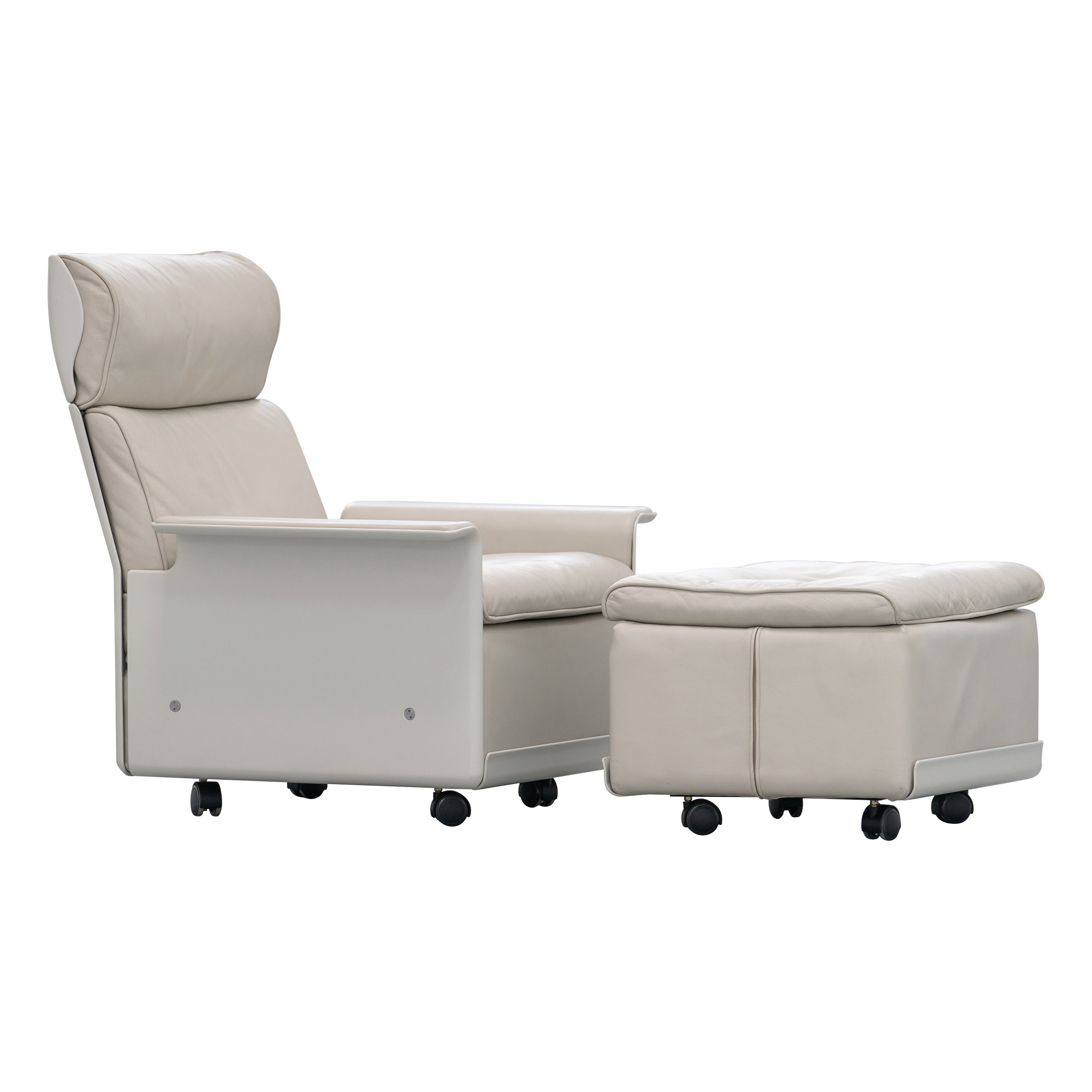 Dieter Rams, Lounge Chair & Ottoman Rz 620 by Vitsœ, Cream-Coloured Leather 1962