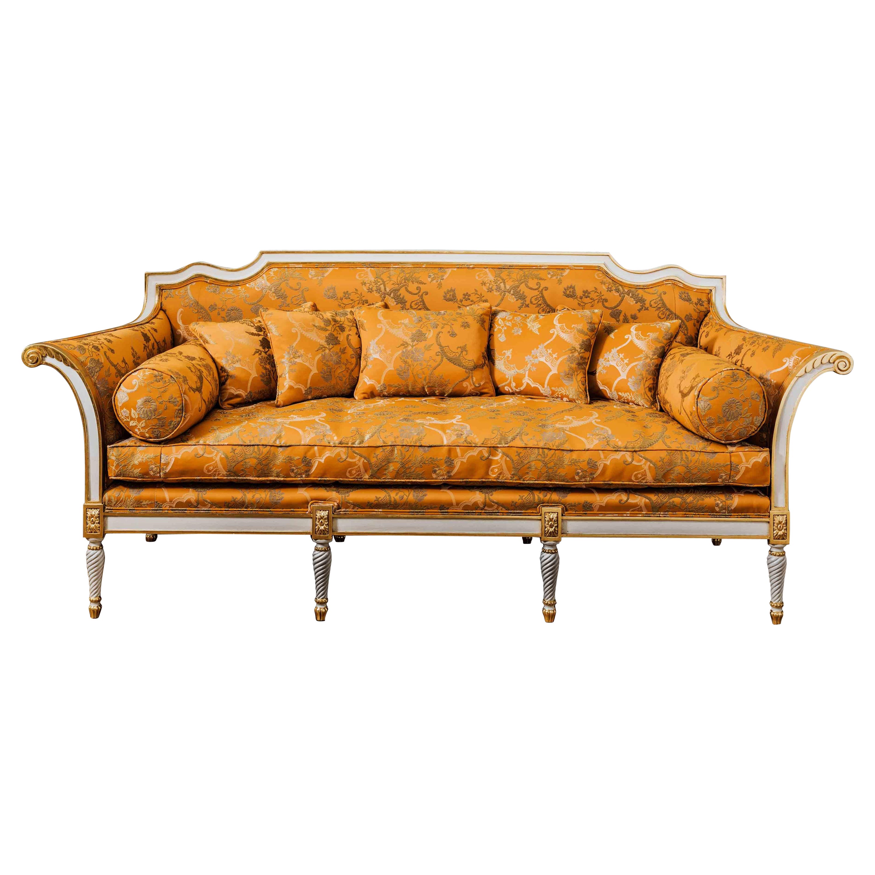 French Louis XVI Period Style Sofa with Scroll Arms Made by La Maison london For Sale