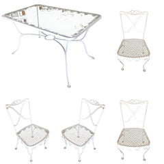 Schmiedeeisen Scrolling Muster Cafe Patio Set Tisch w / 4 Stühle