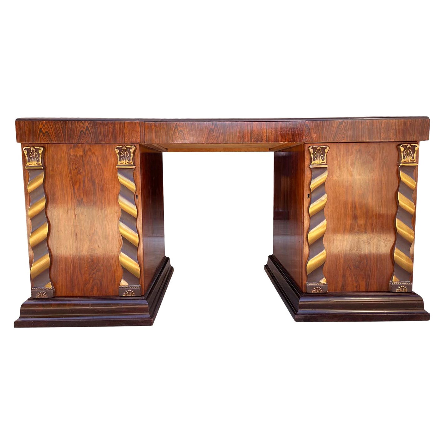 Schwedischer Art-Déco-Schreibtisch aus Jacaranda-Holz des 20. Jahrhunderts – Vintage-Schreibtisch aus Bronze im Angebot