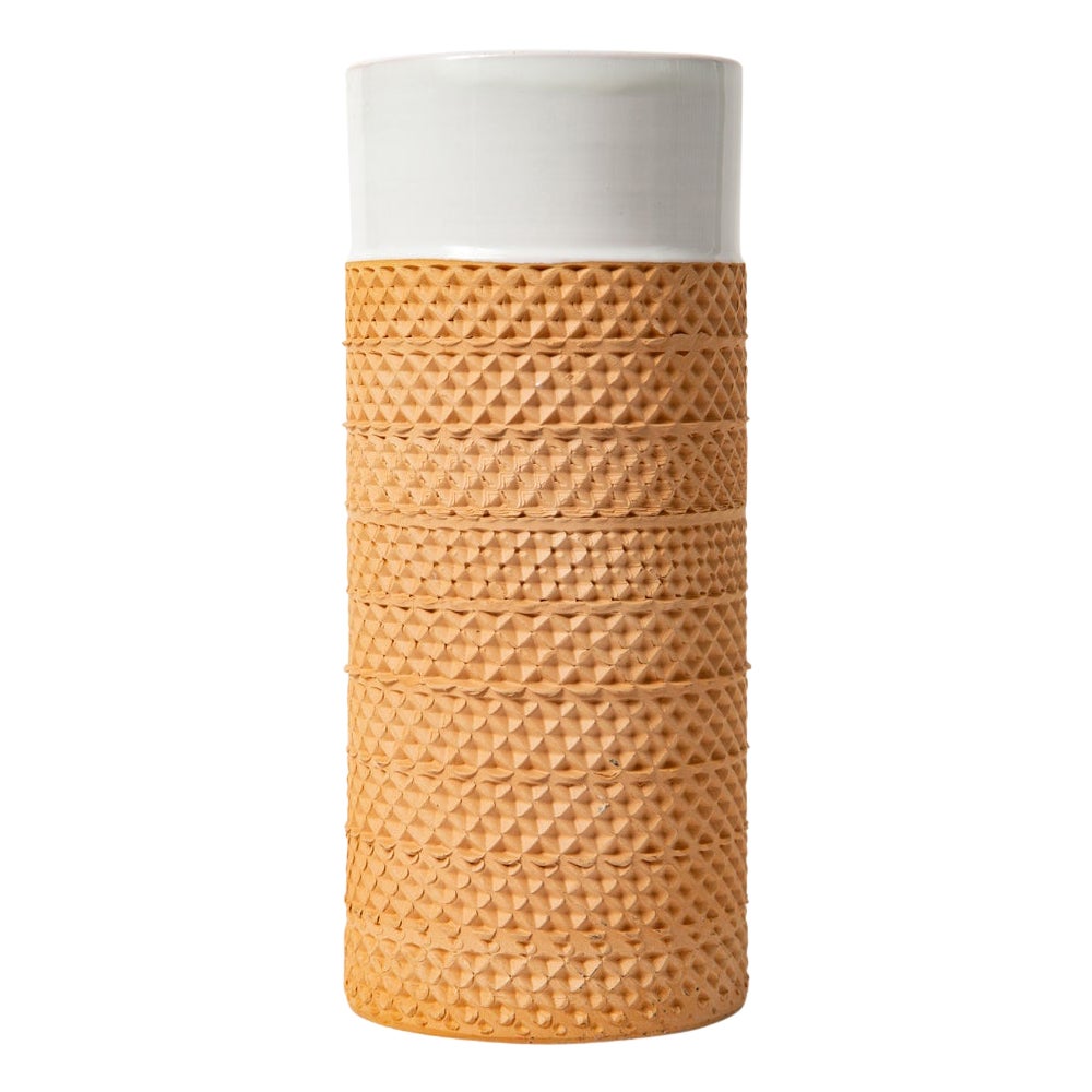 Vase Bitossi Raymor, céramique, blanc, terre cuite imprimée, nid d'abeille, signé