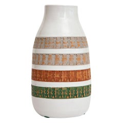 Aldo Londi for Bitossi Green, Tan, Rust Orange, Gray White Ceramic Vase Vessel