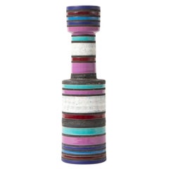 Bitossi Raymor Cambogia Vase, Ceramic, Stripes, Purple, White, Turquoise, Signed