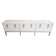 Used Mastercraft Restored White Lacquered Wood & Chrome Plated Bronze Cabinet Buffet