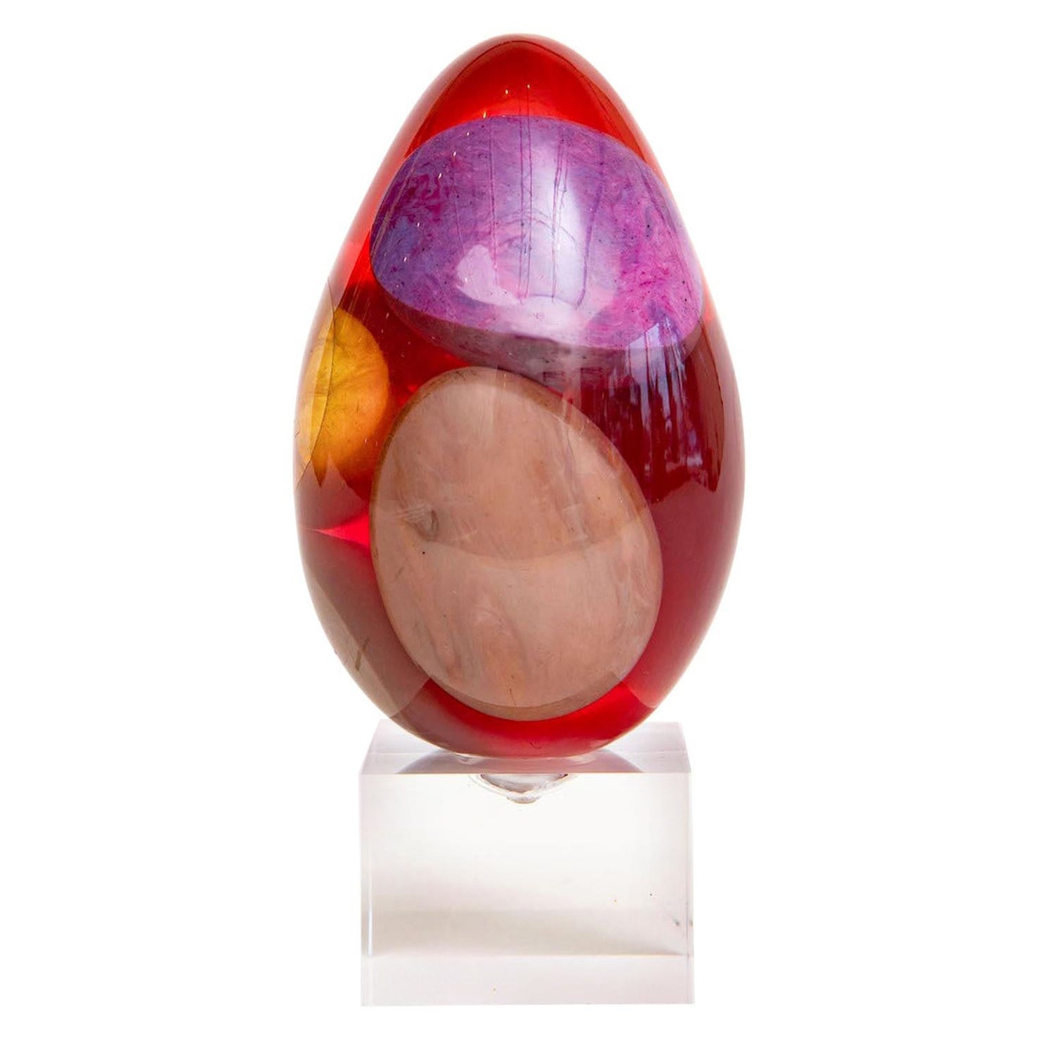 Vintage Resin Ovoid Sculpture Red, Grey, Purple, Tan, Yellow Desk Accessory For Sale