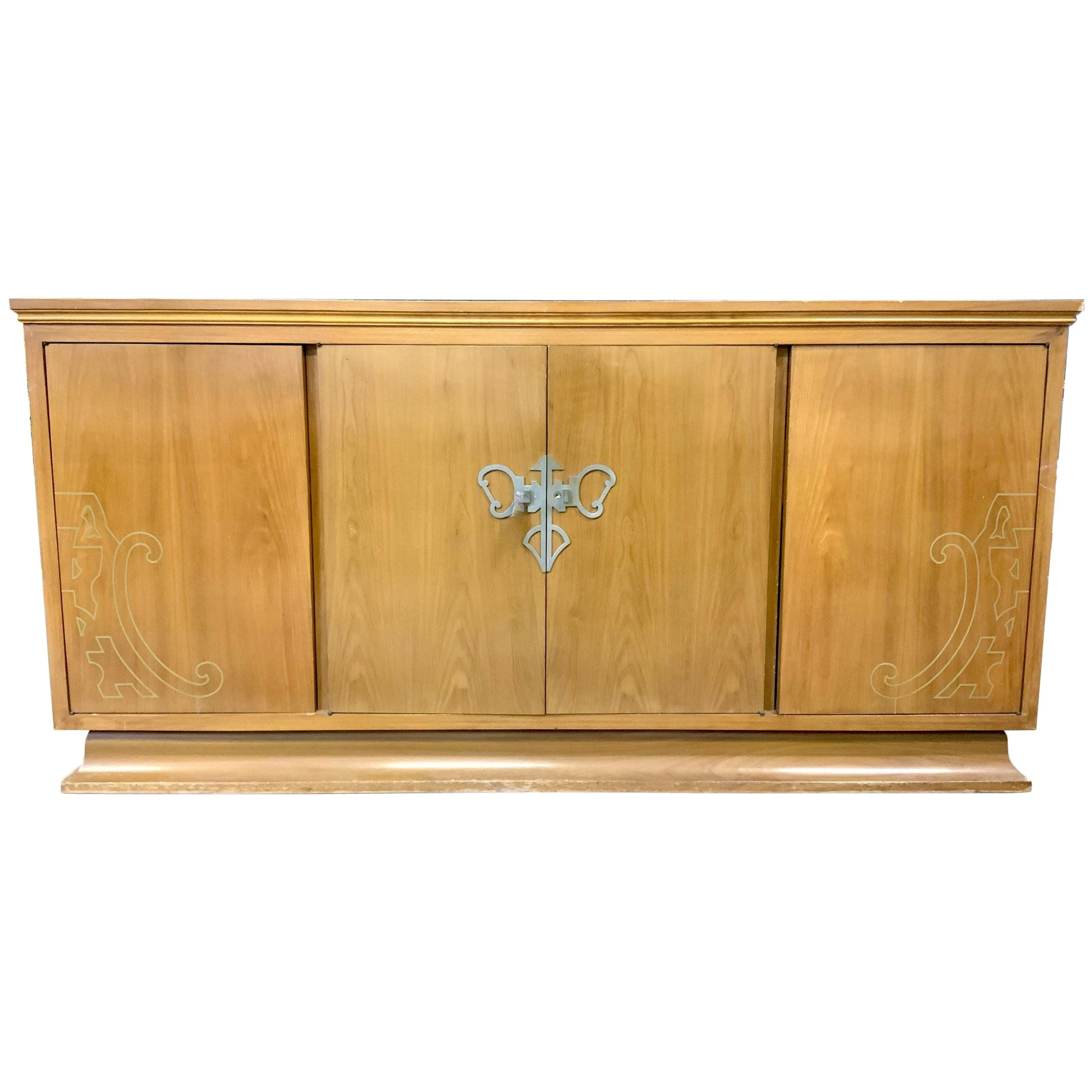 Art Nouveau Style Sideboard with Brass Inlay For Sale