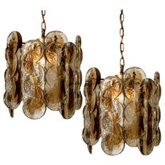 Pair of Kalmar Chandeliers Citrus Swirl Smoked Glass, Austria, 1960s