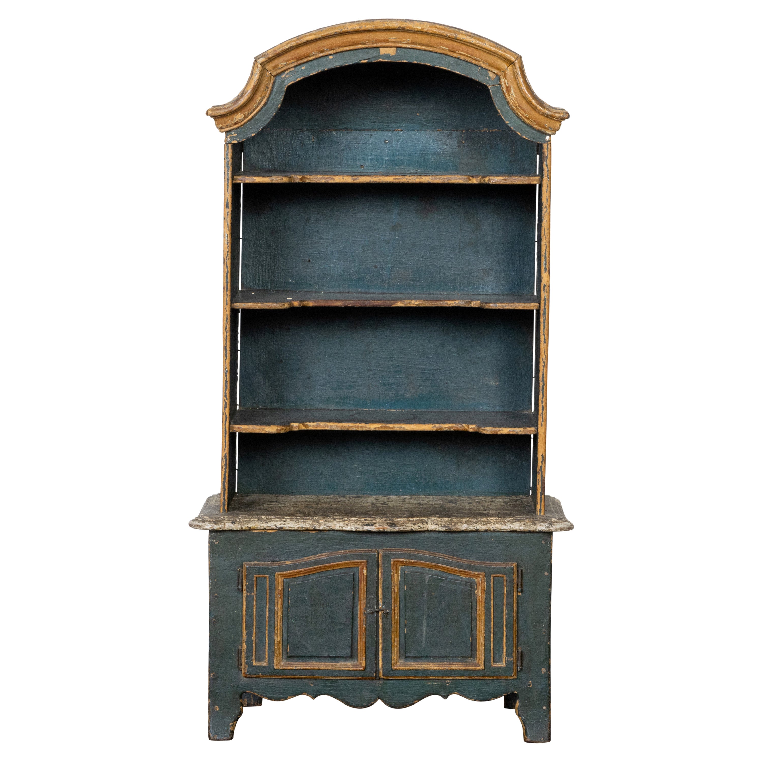 French 19th Century Rococo Style Miniature Painted Cabinet with Arching Top