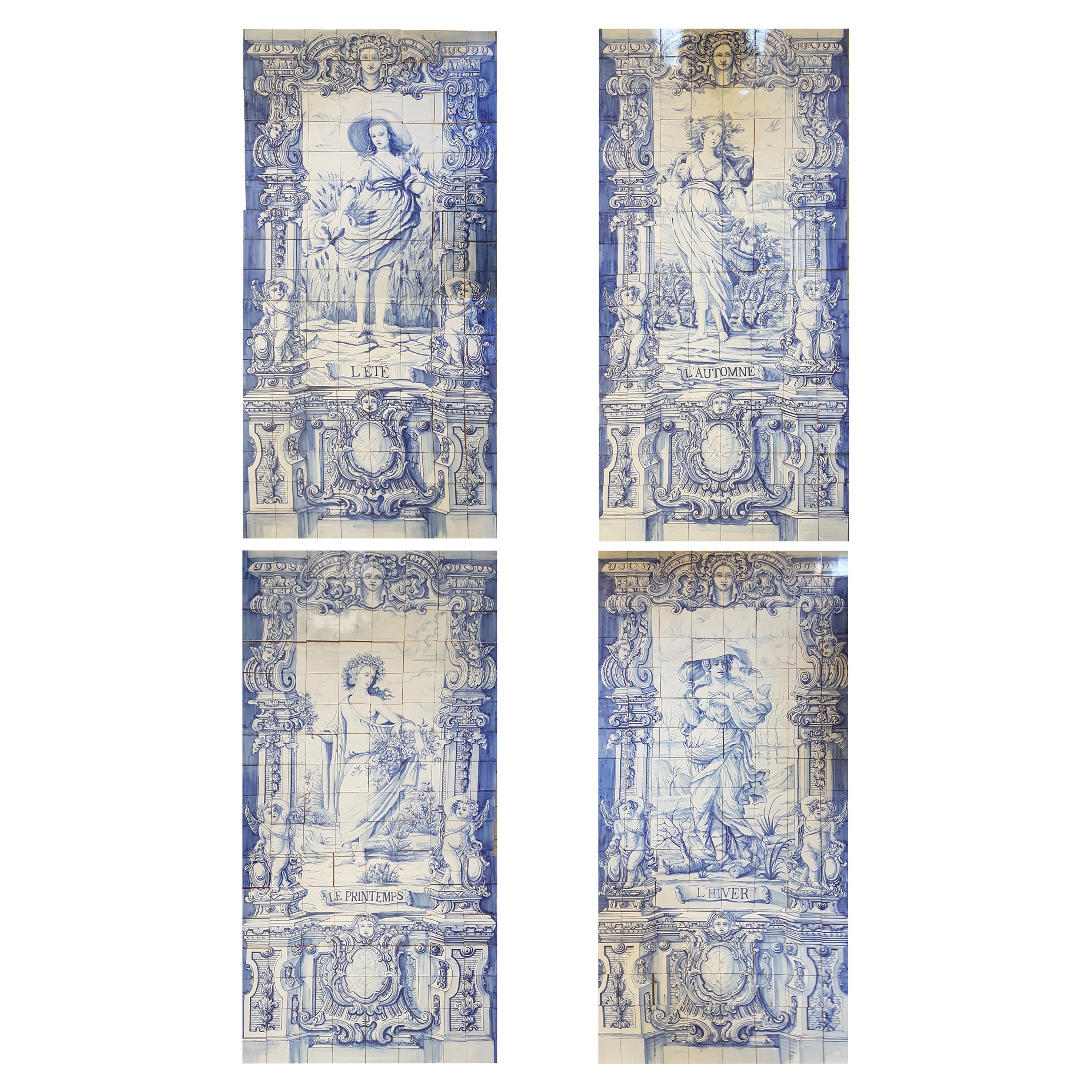 Set of Four Seasons Blue & White Tiles