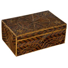 French 1920s Tramp Art Box with Geometric Motifs and Contrasting Colors