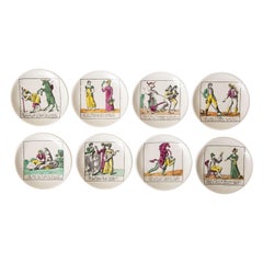 Piero Fornasetti Porcelain Coasters Il Mondo Alla Rovescia Mid Century Set of 8