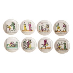 Piero Fornasetti Porcelain Coasters Il Mondo Alla Rovescia Midcentury Set of 8 