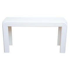 White Lacquered Over Wood Banded Console or Sofa Table Vintage