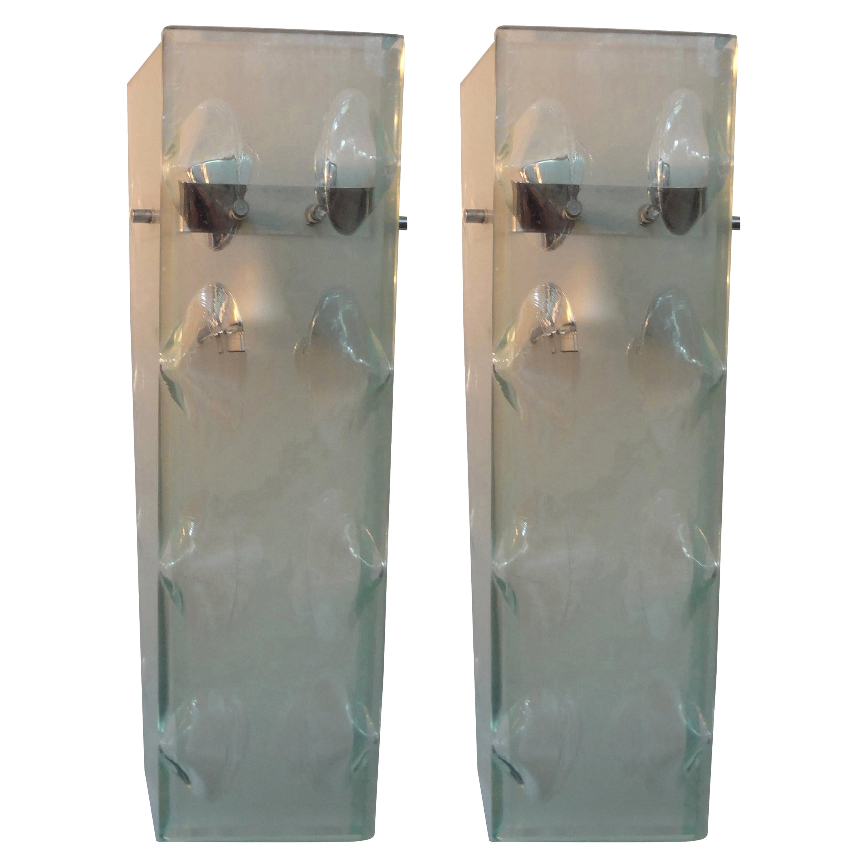Pair of Italian Fontana Arte Inspired Glass Sconces