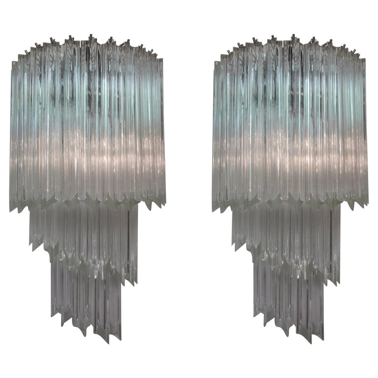 Large Pair of Venini Attributed Murano Glass Spiral Sconces For Sale