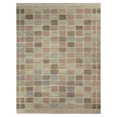 Rug & Kilim’s Scandinavian Style Kilim Rug in Green and Pink Geometric Pattern