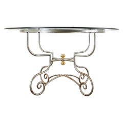 Mesa de comedor de jardín de hierro patinado y latón estilo bistró francés
