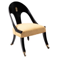 Regency Black Lacquer Spoonback Chair