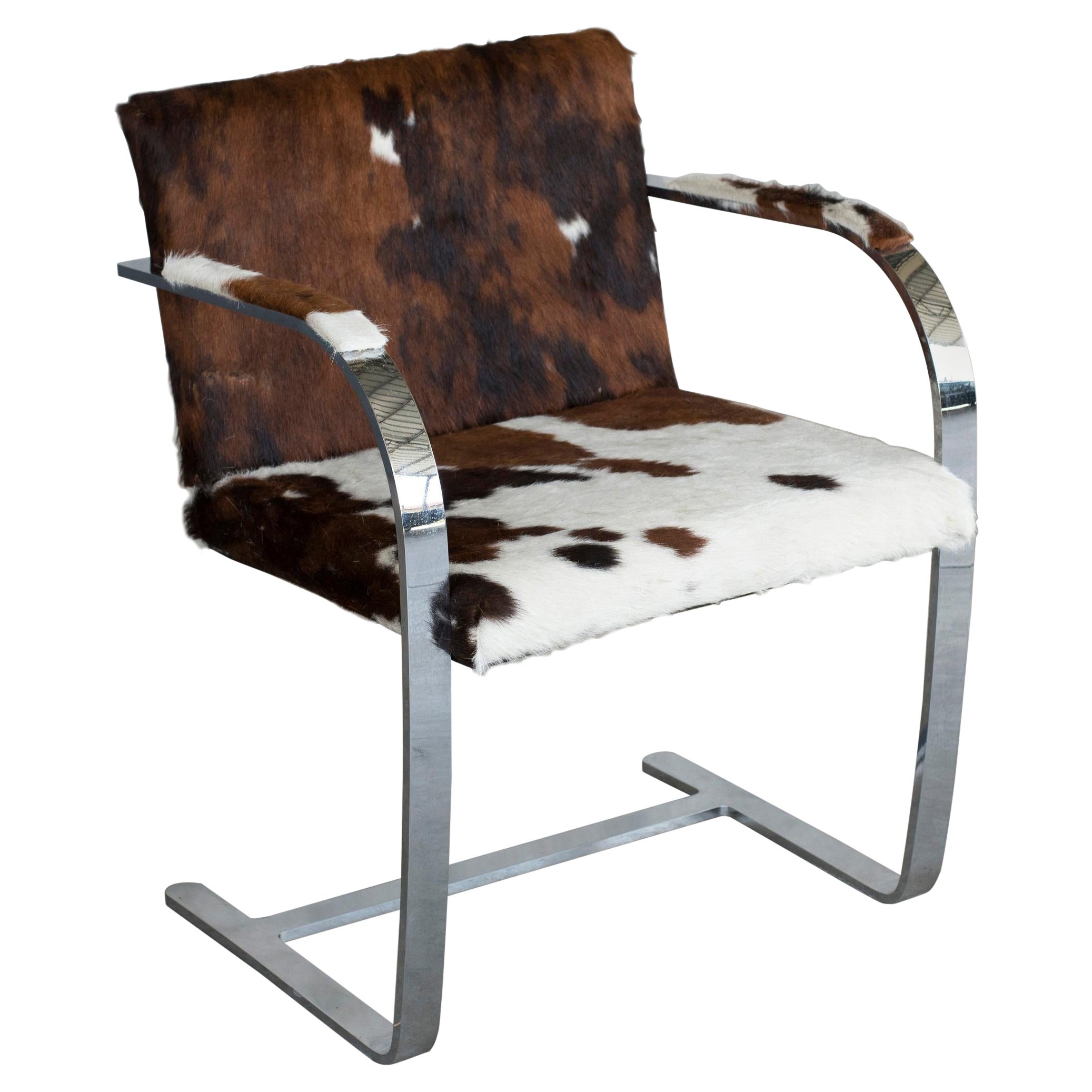 Mies van der Rohe Flat Chromed Steel for Knoll Cow Fur 255 Brno Chairs