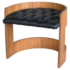 Vintage Curved Wood and Leather Seat Armchair