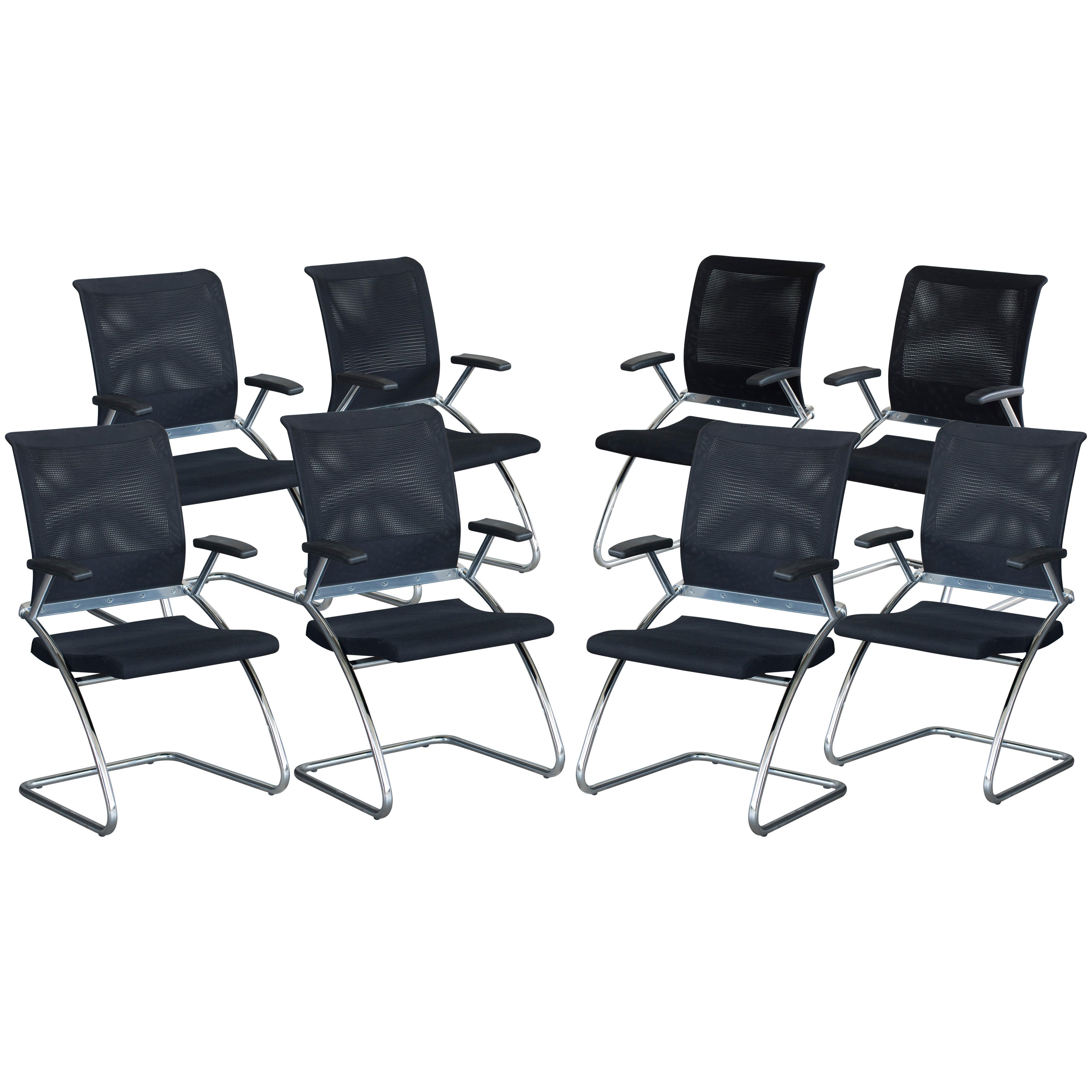 1980s Office Technical Black Upholstery Chromed Steel Armchairs Eight Available For Sale