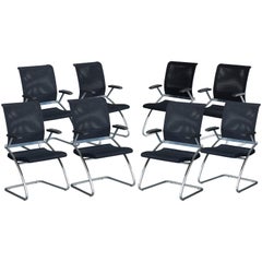 1980s Office Technical Black Upholstery Chromed Steel Armchairs Eight Available
