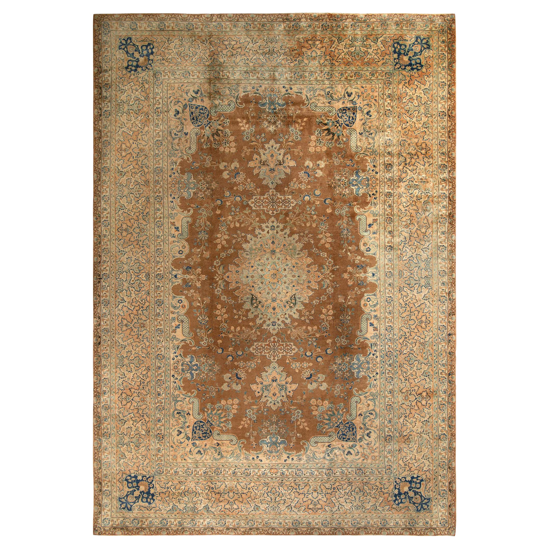 Hand-Knotted Antique Yazd Persian Rug in Beige Medallion Style by Rug & Kilim