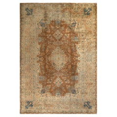 Hand-Knotted Antique Yazd Persian Rug in Beige Medallion Style by Rug & Kilim