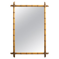 French 1900s Turn of the Century Faux Bamboo Mirror with Light Brown Patina