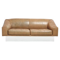 French Modern Sofa with Chrome Plinth Base