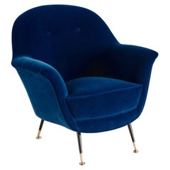 Single Italian Lounge Chair in Blue Italian Mohair