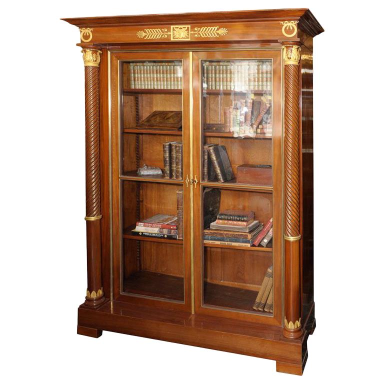 Empire Style Mahogany Bookcase Bibliotheque, French, Late 19th Century For Sale