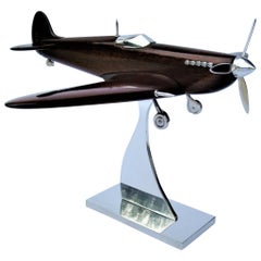 Vintage Supermarine Spitfire Wooden & Aluminum Airplane Desk Model, Asprey, ca 1940's