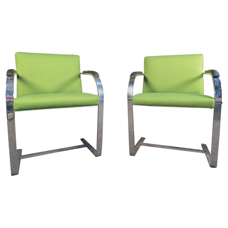 Pair of Vintage Lounge Chairs in Fabric and Chrome For Sale